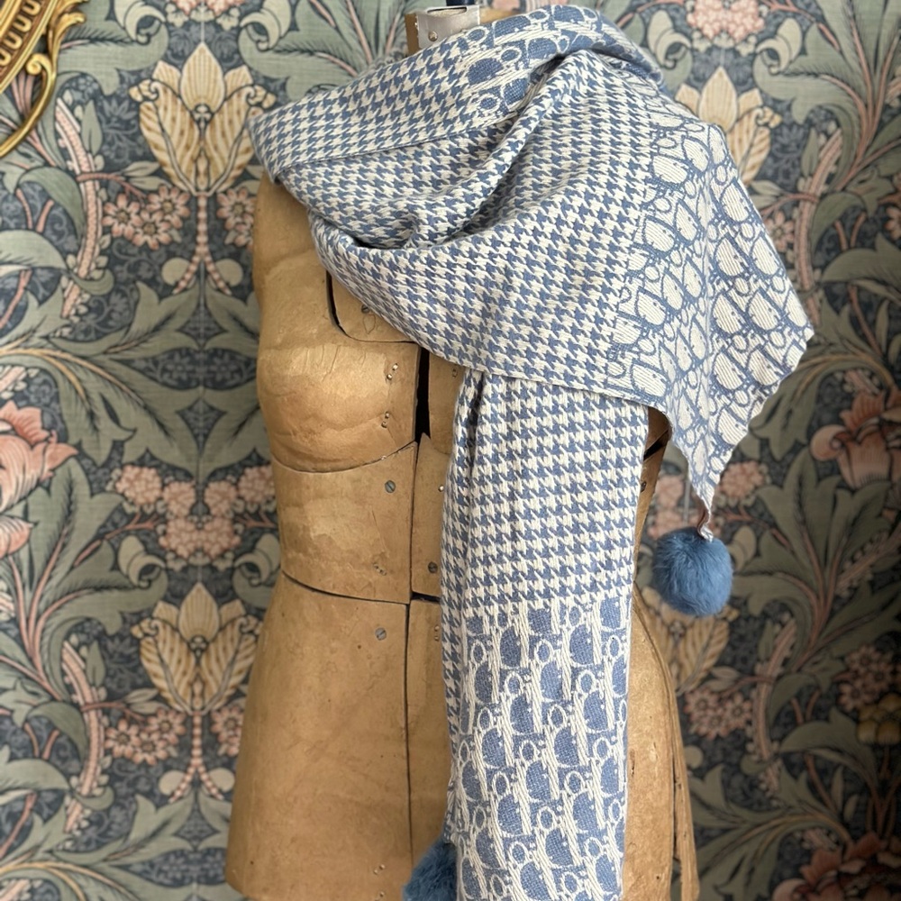 Scarf Wrap Blue Oblique Argyle Design Scarf Cashmere Blend